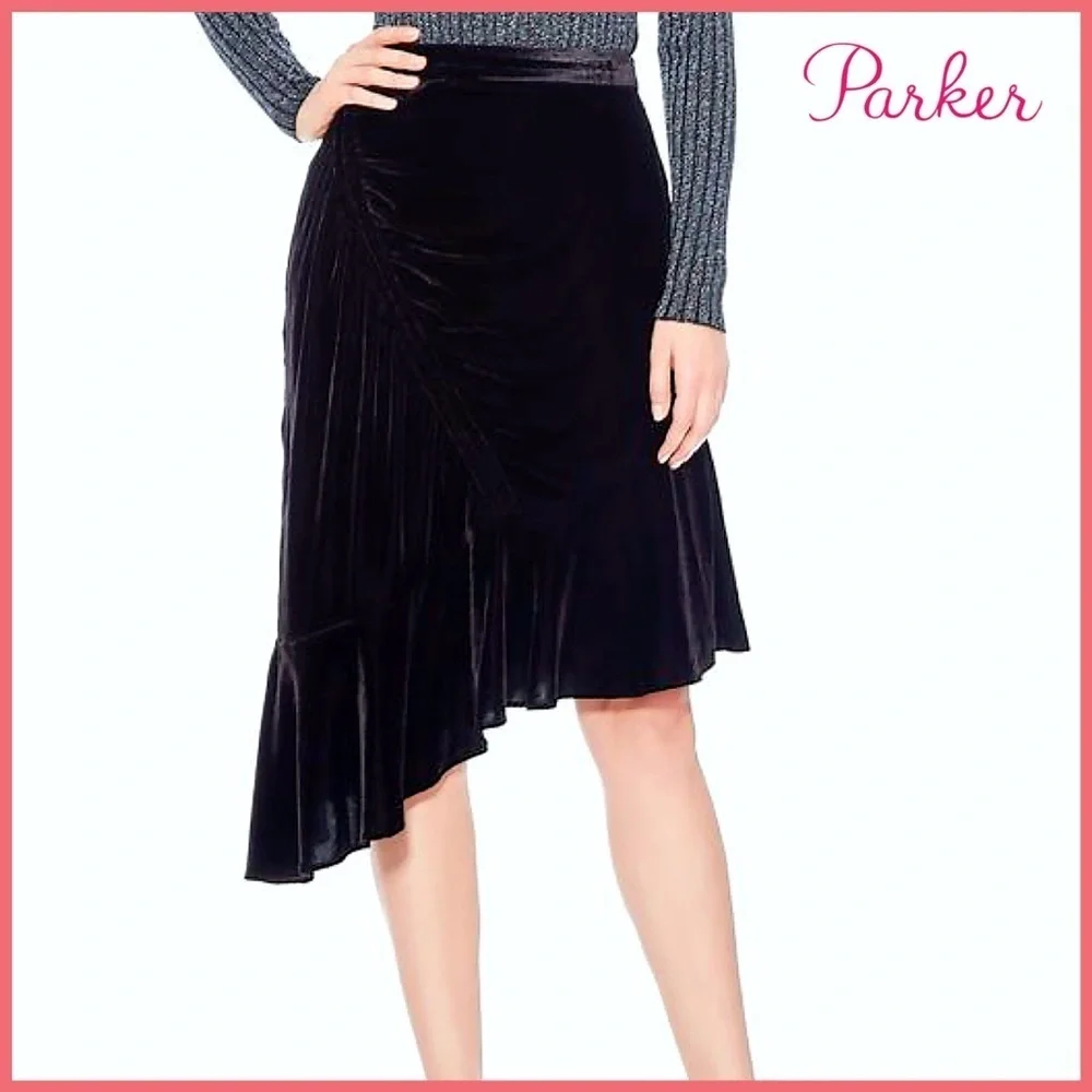 Parker Black Asymmetrical Velvet Skirt